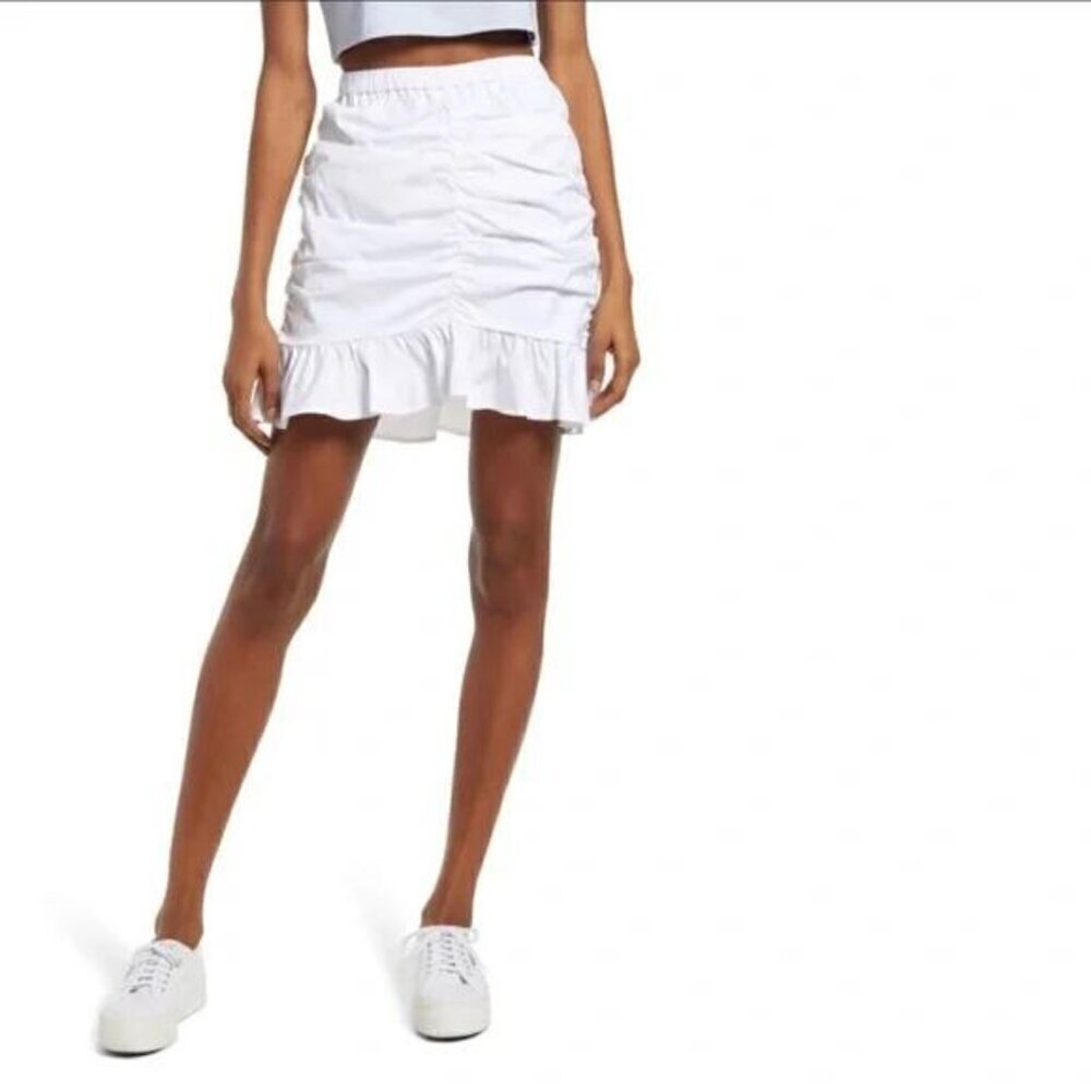 NEW Open Edit White Cotton Short Ruched Skirt Size S
